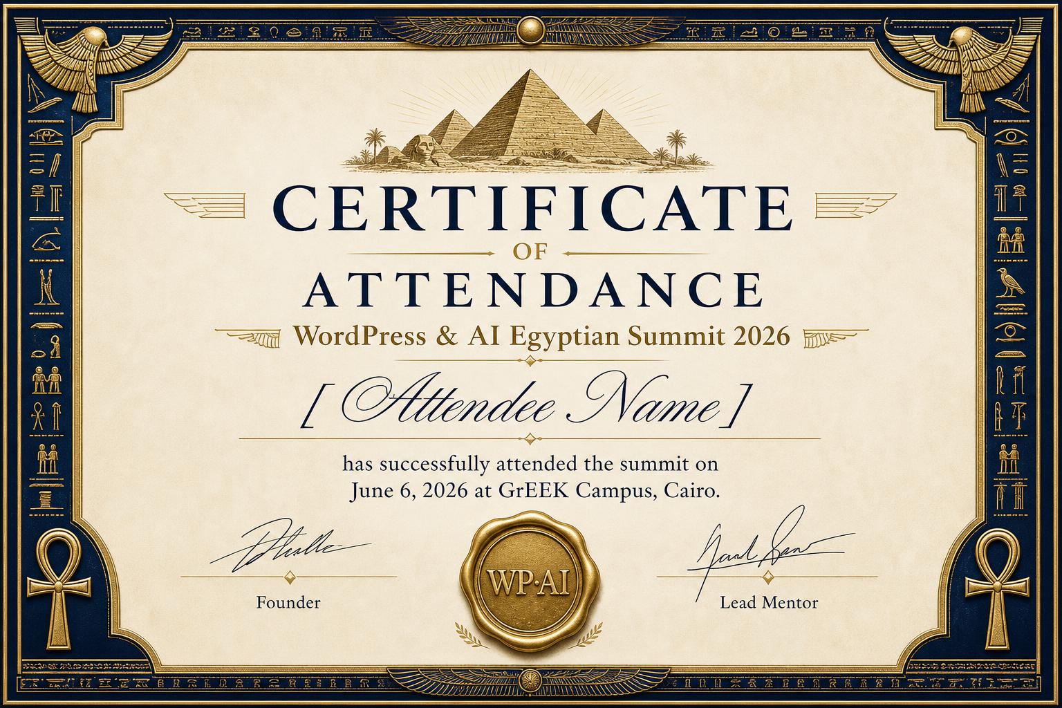 WordPress & AI Egyptian Summit 2026 — Certificate of Attendance